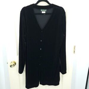 VTG 90s Harve Benard Button Front Velvet Tunic/Mini Dress L Black